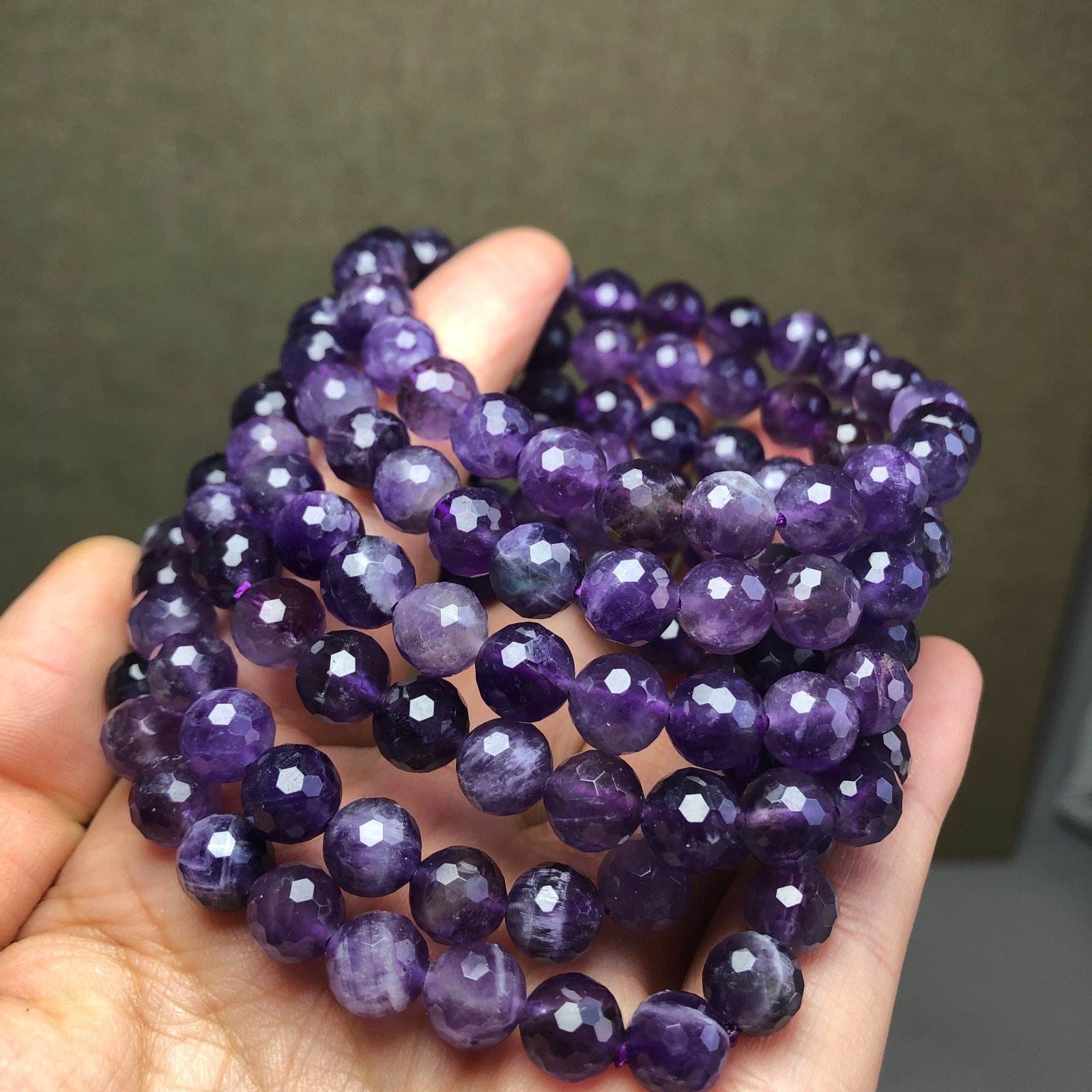 5Pcs Wholesal Natural Dreamy amethyst bracelets Crystal ball sphere facet 8mm