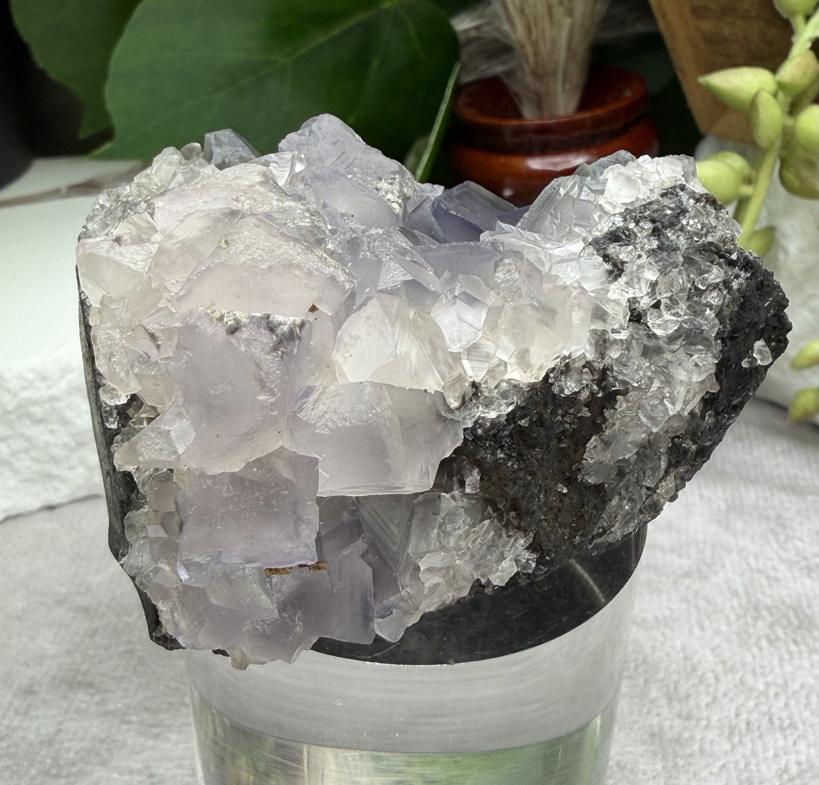 Crystal 242g QR Code Cube Grey Fluorite UV Reactive Cluster Specimen Mineral