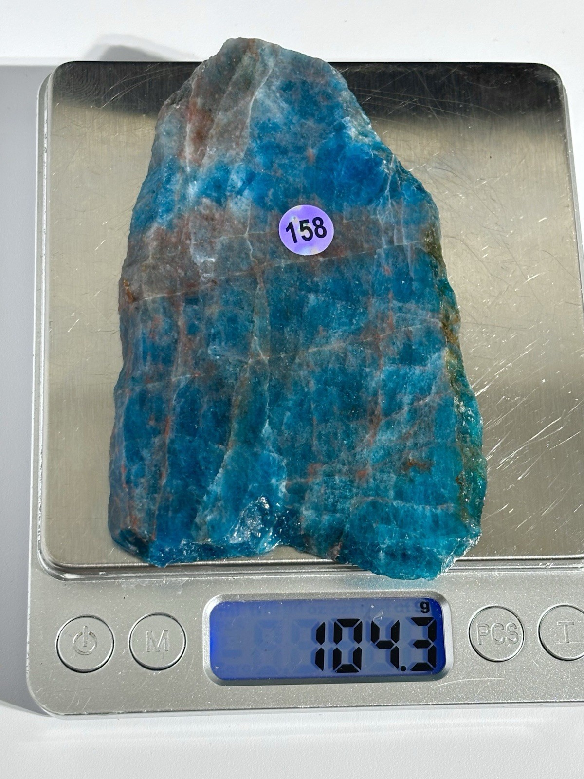 Blue Apatite Crystal Stunning Colourful Blue Slab 10cm X 6.5cm (+ Metal Stand )
