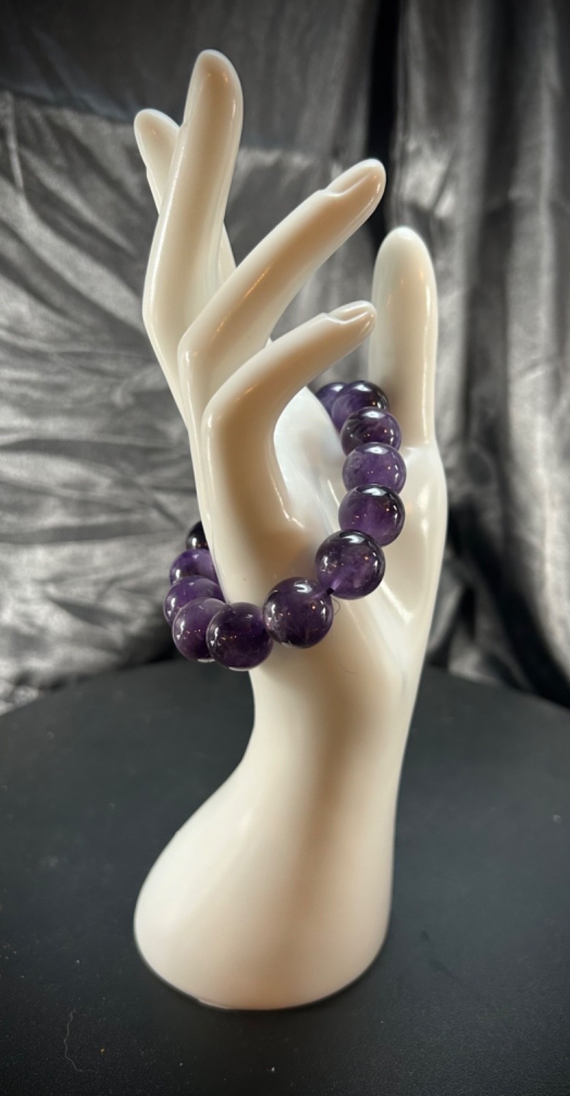 14mm GORGEOUS Amethyst Beaded Stretchy Bracelet 2.3oz (63 grams) Total Weight