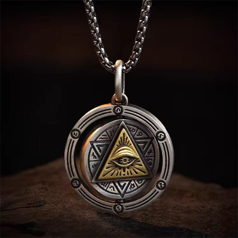 Men’s Fashion Jewelry Silver God’s eye Rotatable Pendant Necklace Gift 1PC