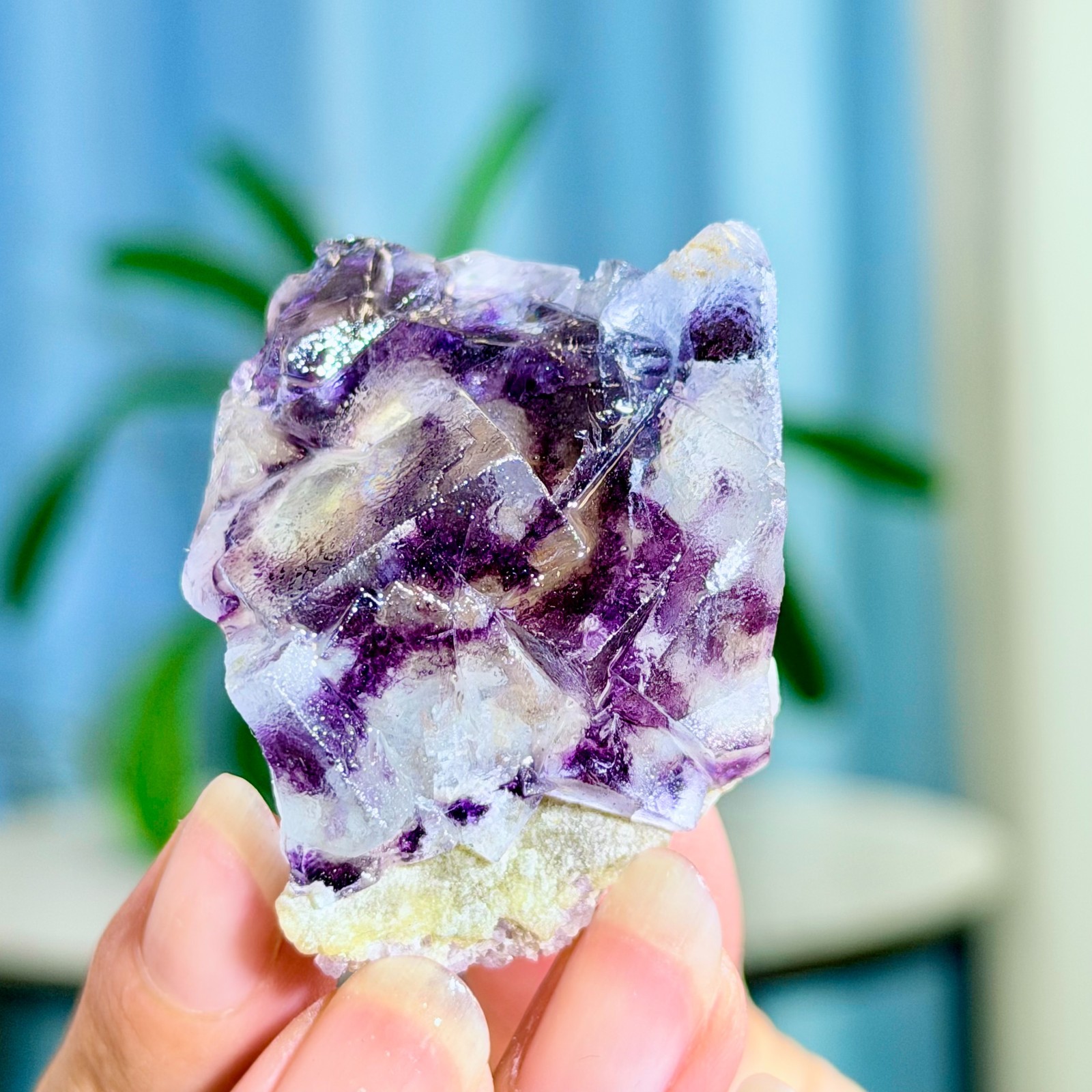 68G Rare Transparent Purple Cubic Fluorite with Calcite Crystal Mineral Sample