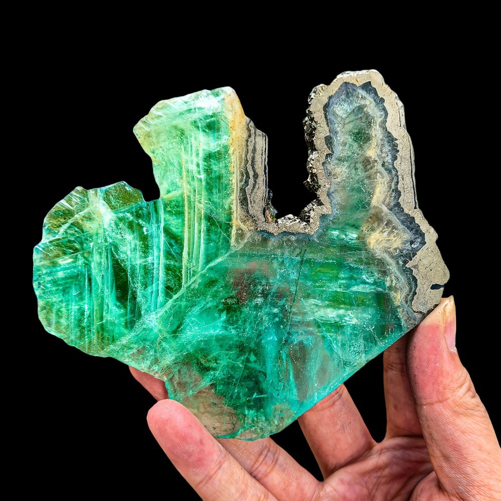 Rare Green Fluorite-Pyrite Slice Crystal Slab Quartz Mineral Healing Gift Decor