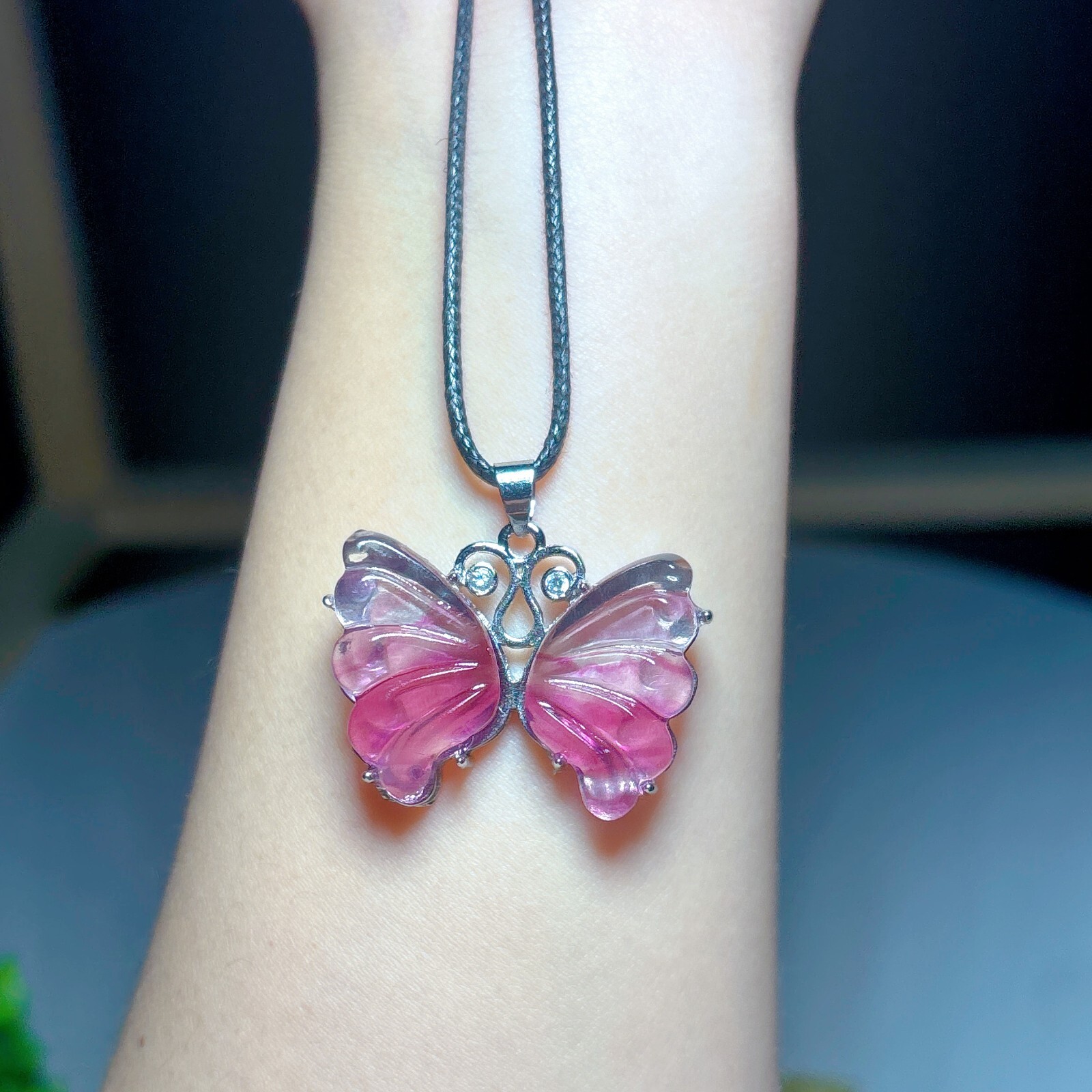 5pc Natural fluorite hand carve butterfly pendant quartz crystal reiki healing