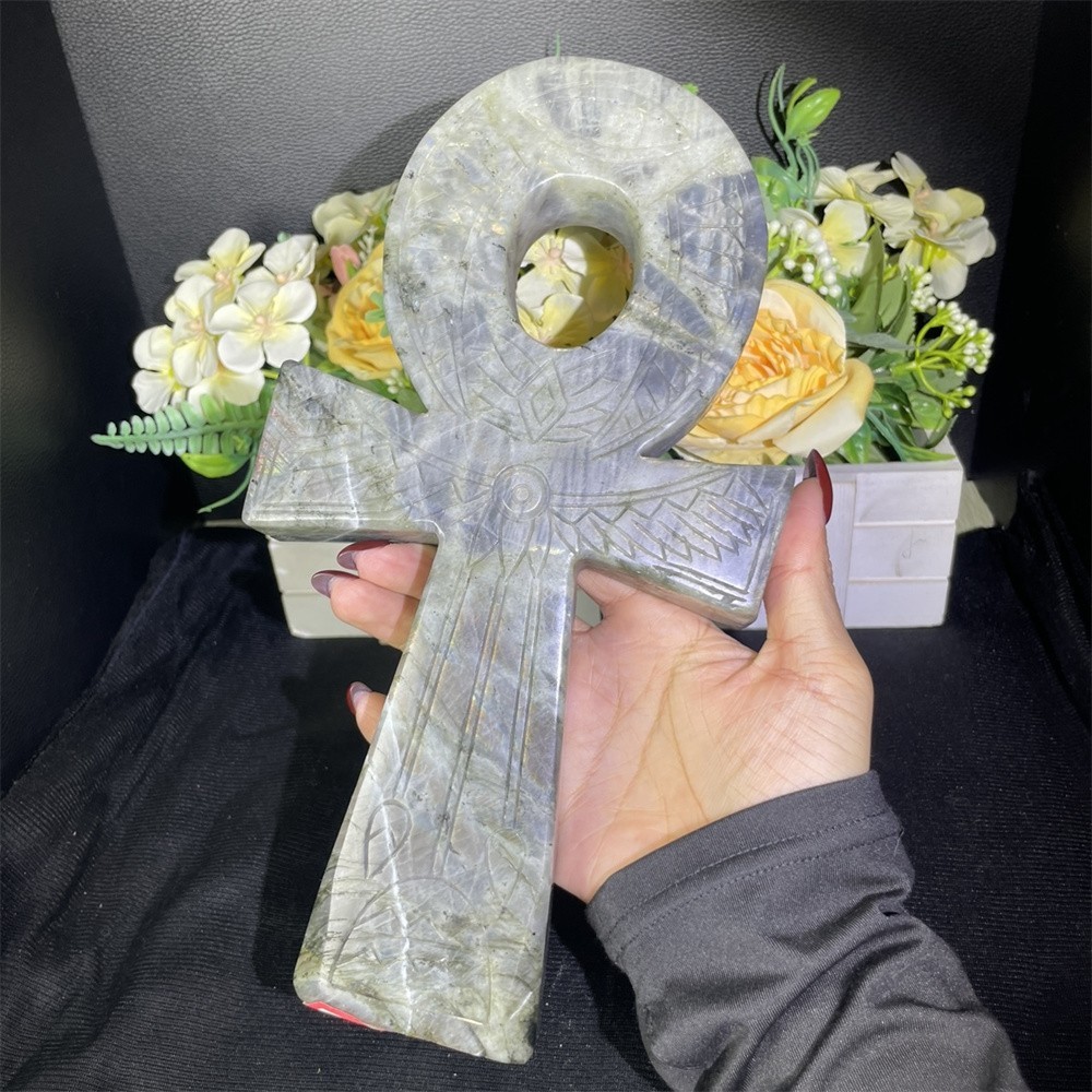 3.6LB 10″ Natural Flash Labradorite Anka Carving Crystal Heal Carved Decor Gift