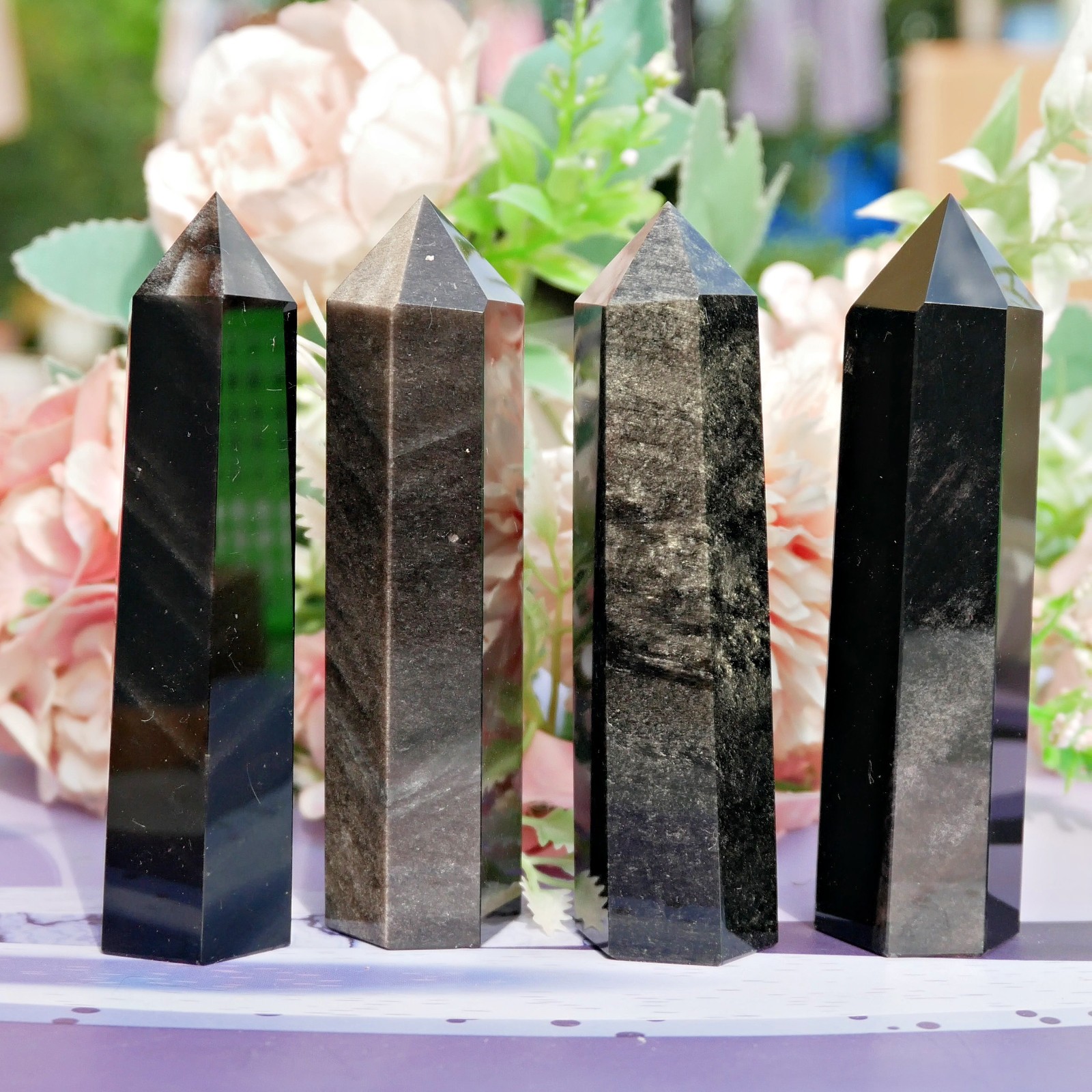 Wholesale 1 LB Silver Sheen Obsidian Points Bulk Lot Crystal Healing Wand Resale