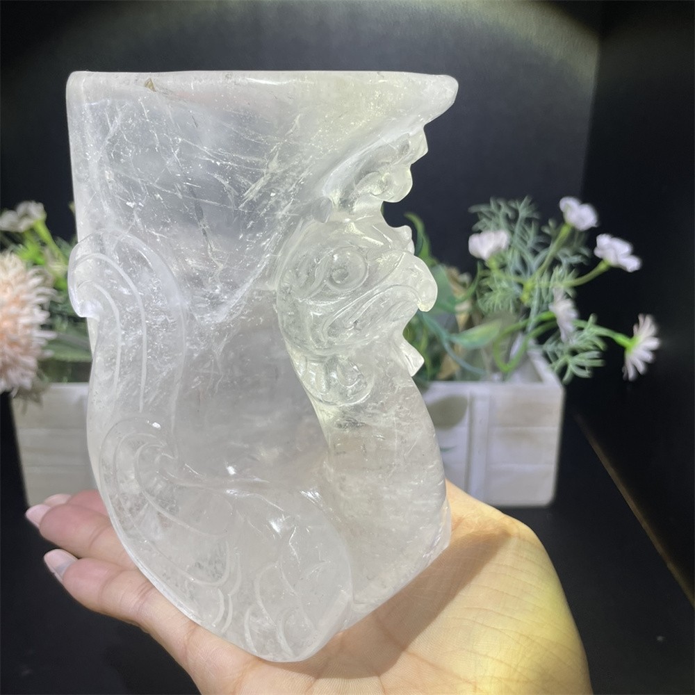 2.6LB 5.1″ Nartural Clear Quartz Art Cup Carved Crystal Reiki Quartz Decor Gift