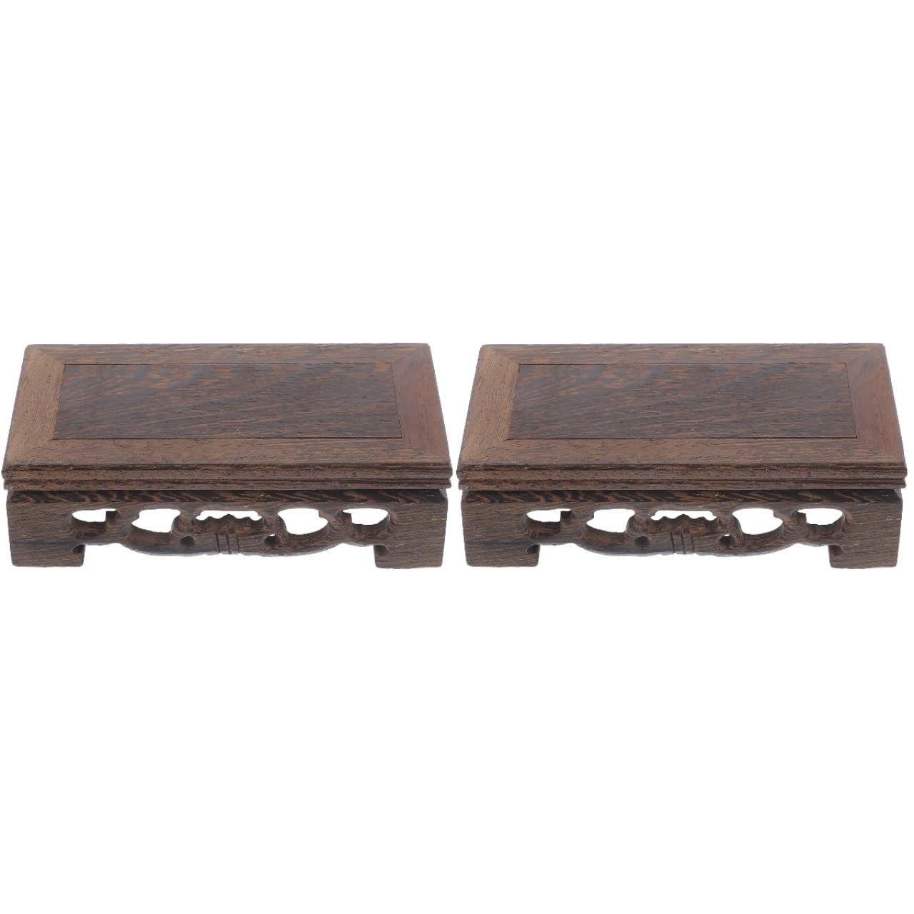 2pcs Wooden Display Stand for Bonsai and Ornaments – Square Carved Pedestal R…
