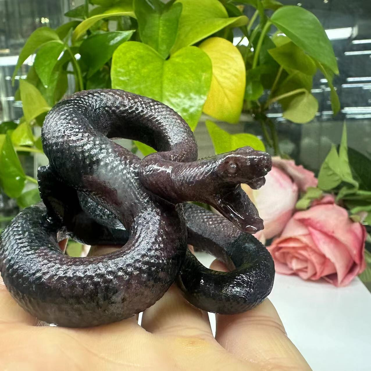 1pc Natural garnet crystal hand carved snake Quartz reiki healing decor gift