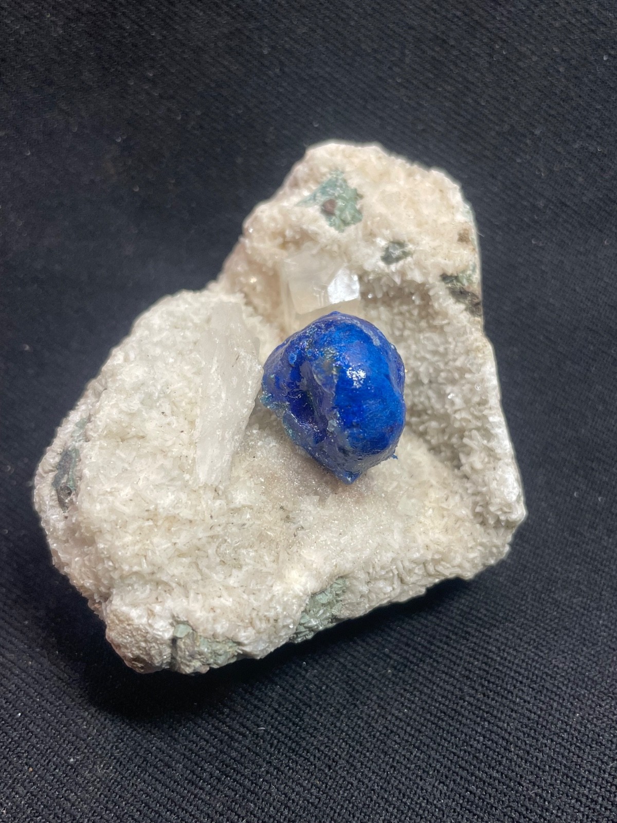 Cavansite and calcite crystal W/ quartz in mm stunning specimen [REPAIR]