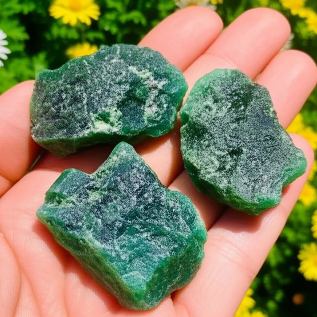 3Pcs Natural Green Emerald Raw Quartz Stone Crystal Unique Mineral Specimen Gift