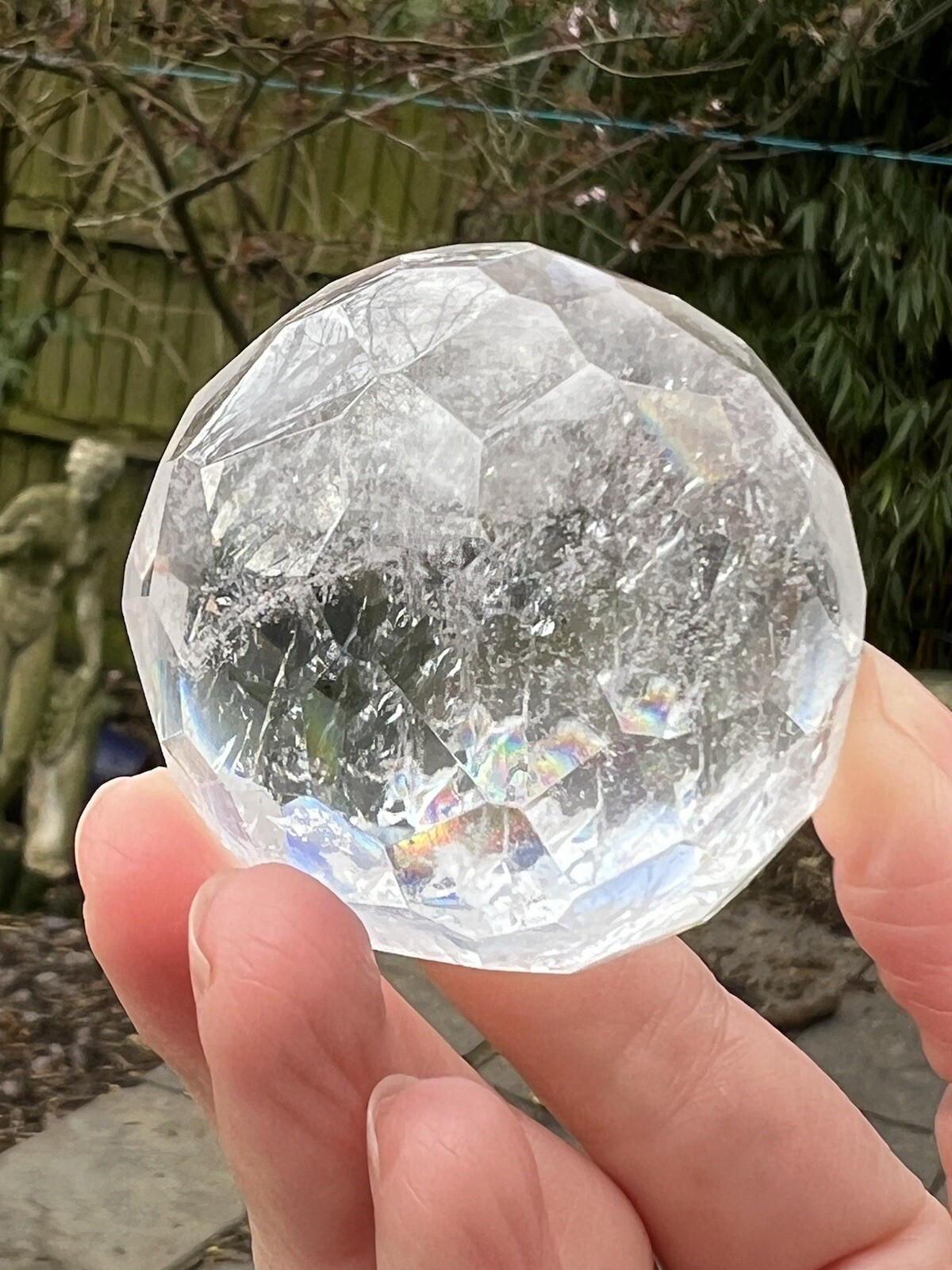 Clear Quartz Hand Faceted Large Crystal Ball AAA+ 43mm Diameter Freestanding 24