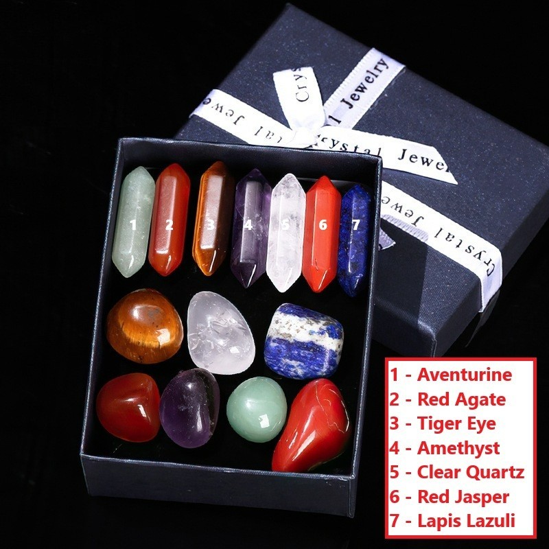 14pc Natural Healing Crystal Set Chakra Reiki Meditation Yoga Stone Lapis Lazuli