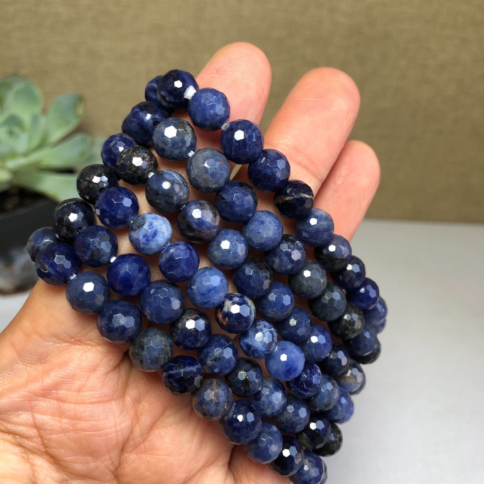 5Pcs Wholesal Natural sodalite agate bracelets Crystal ball sphere facet 8mm