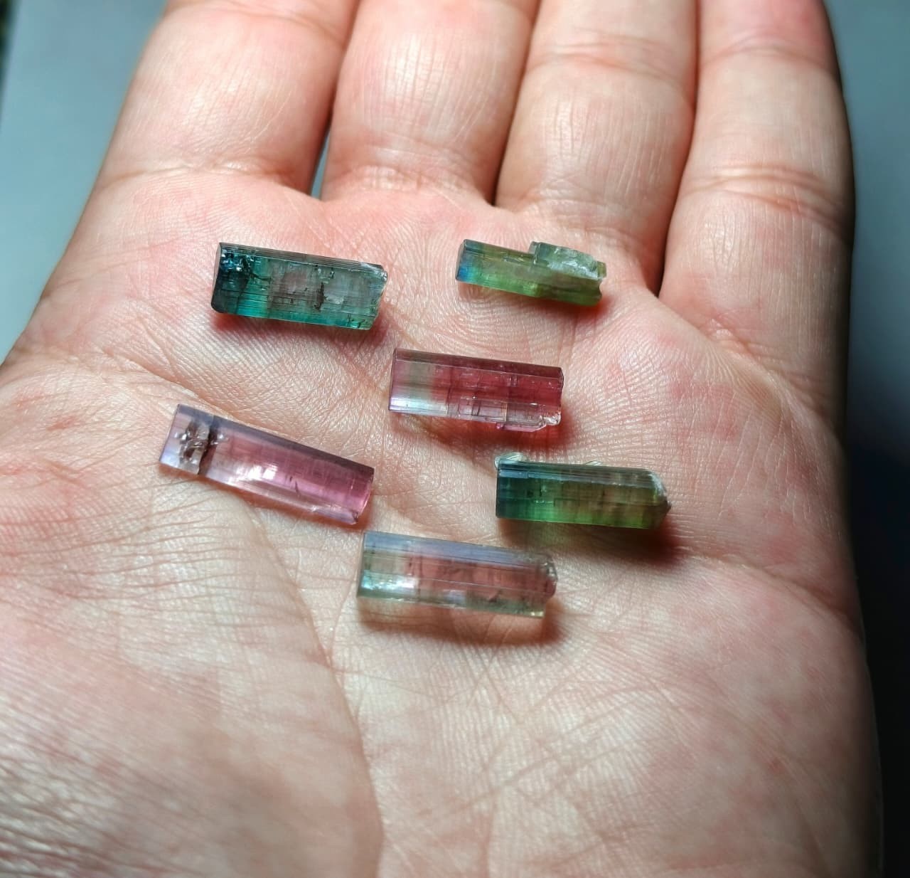 Bi colour watermelon terminated tourmaline crystals – 30 Carats