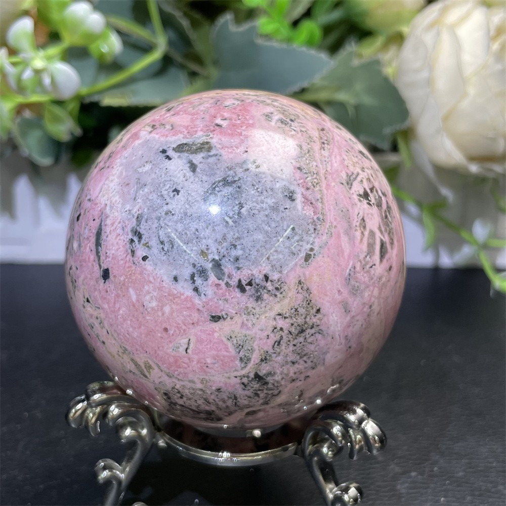 1.4LB 2.7″ Natural Peru Rhodonite Sphere Ball Crystal Quartz Decor Healing