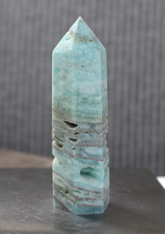 BLUE ARAGONITE POINT 3.38 INCHES TALL/ 77.9 GRAMS