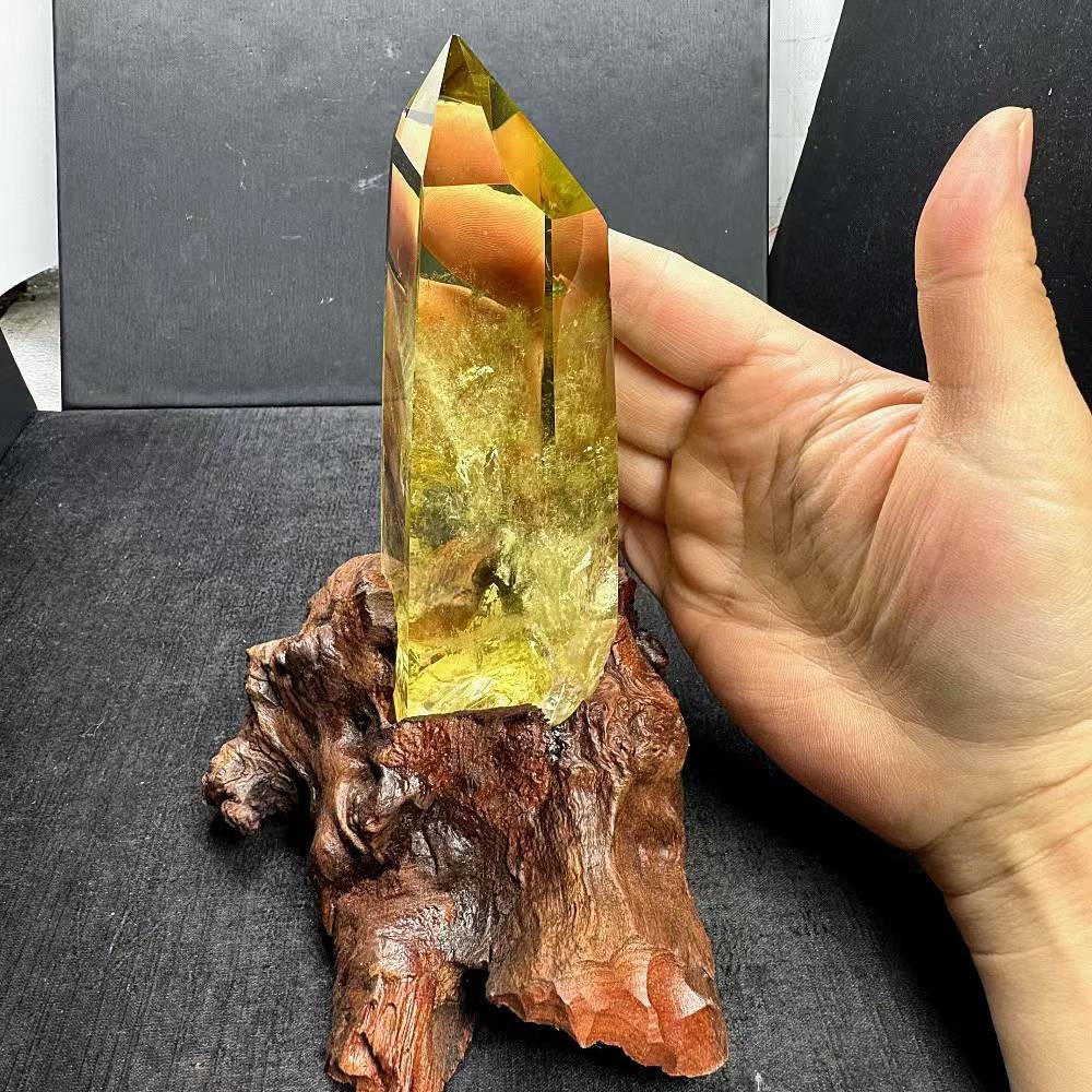 1.76LB Natural Citrine Quartz Obelisk Energy Crystal Tower Point Reiki+Stand