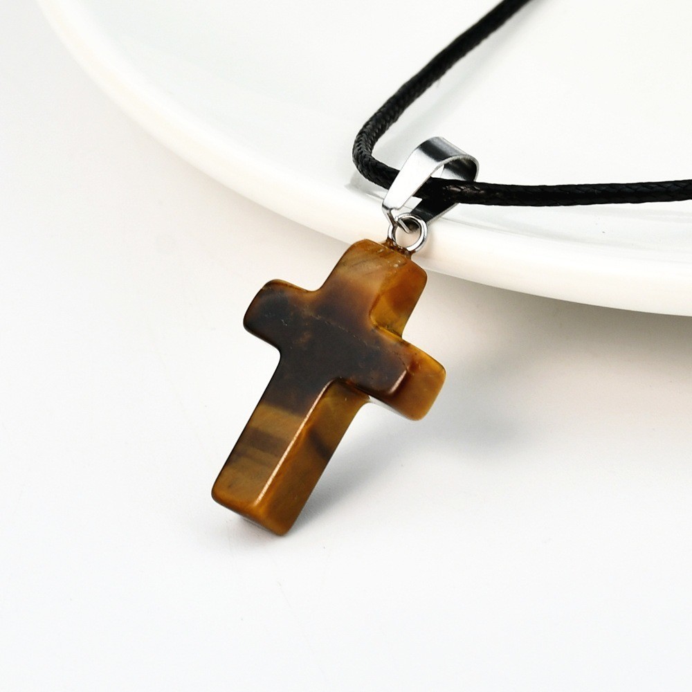 Fashion Crystal Cross Pendant Necklace Mixed Charms on Leather Rope Jewelry