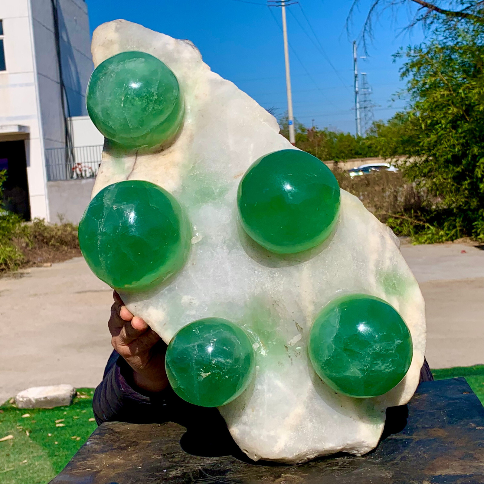 34.54LB Natural green spherical fluorite crystal cluster mineral sample