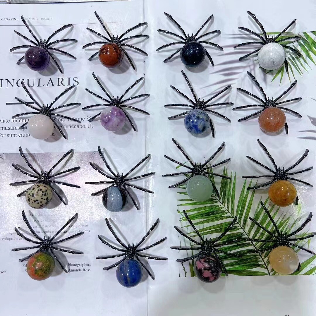 10pc Mixed Natural Spider Crystal Quartz Skull Alloy L Vitality Random Gift 50mm