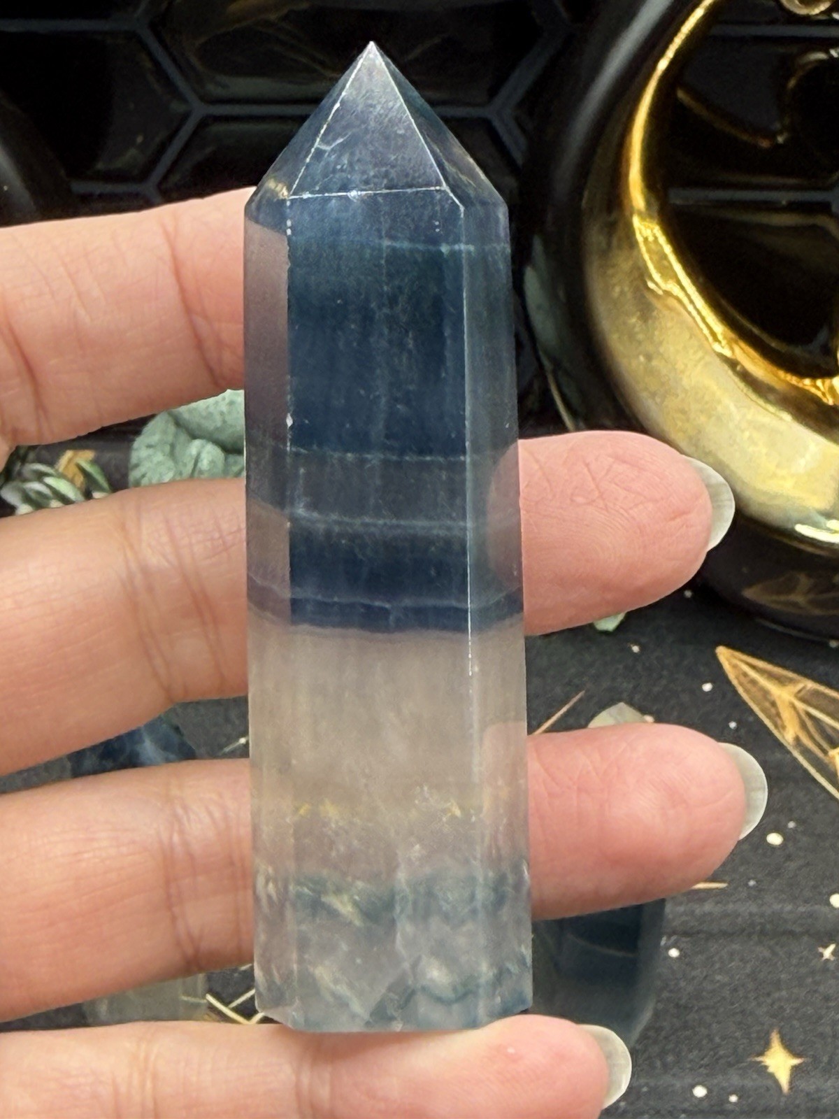 Natural Blue Flouorite Points Clear Banding Free shipping