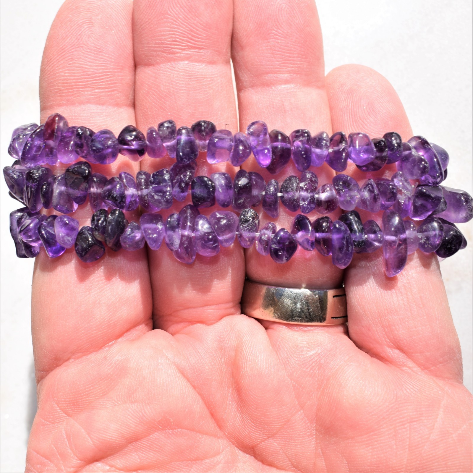 CHARGED Premium Natural (Dark) Amethyst Crystal Chip Stretchy Bracelet