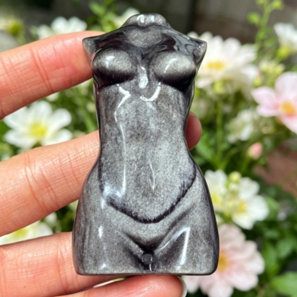 Natural Silver Obsidian Male & Female Pair Body Torso Human Model Crystal 2pcs