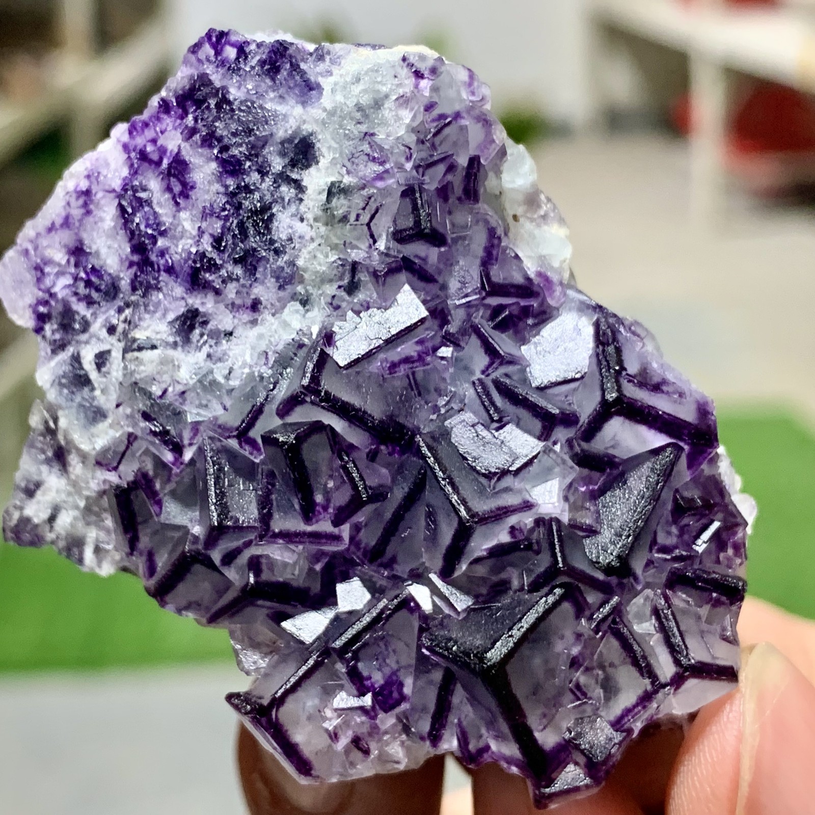 57G Inner Mongolia Natural Fluorite Purple Edged Cube Crystal Mineral Specimen