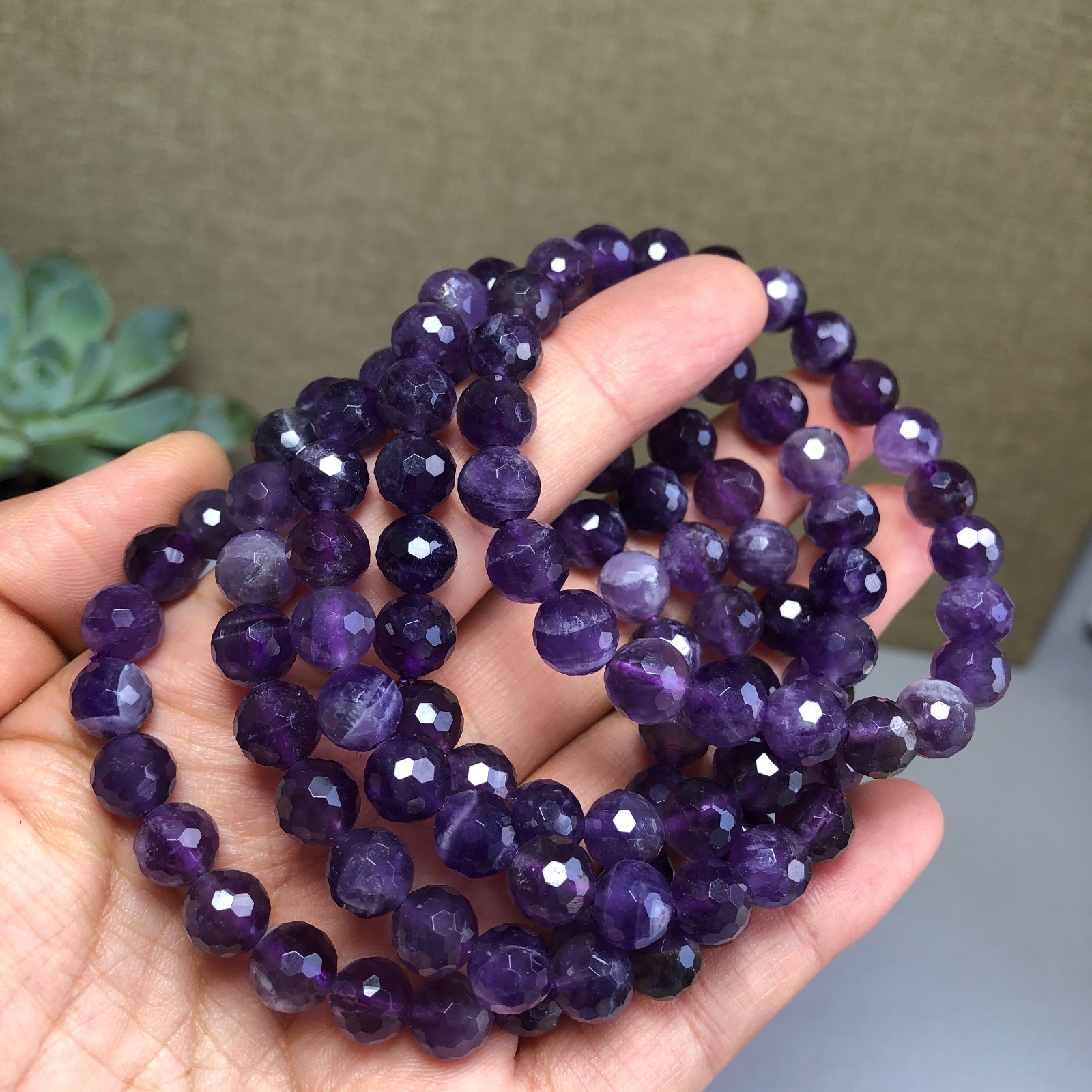 5Pcs Wholesal Natural Dreamy amethyst bracelets Crystal ball sphere facet 8mm