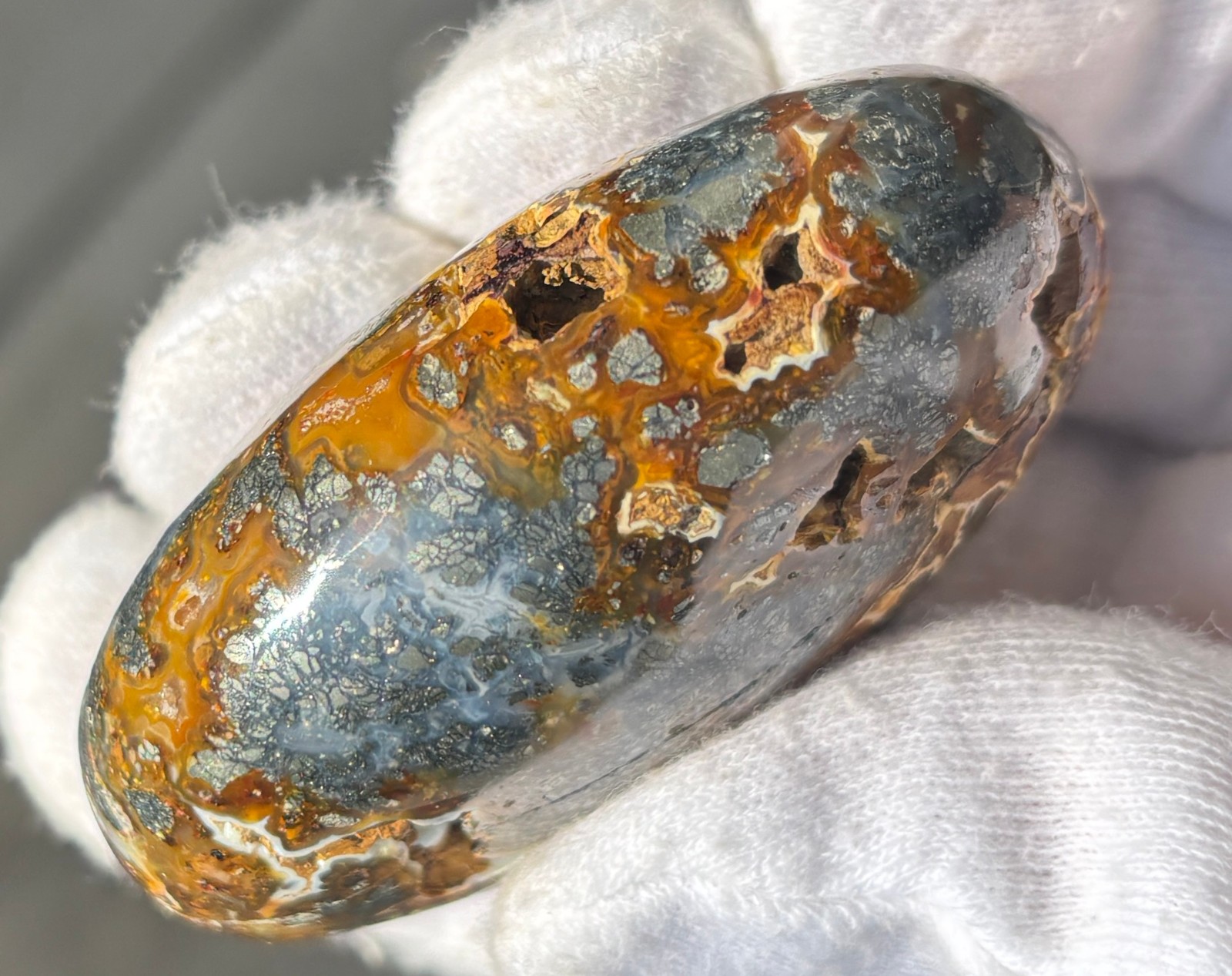 LOT MULTI-COLORED MARCASITE/MIZONE OPAL/SHEEN OBSIDIAN PALMSTONES PALM STONE