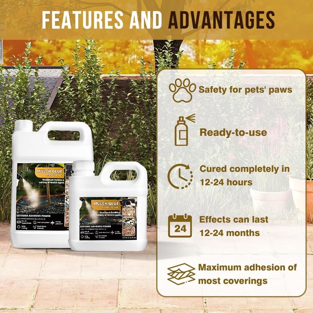Non-Toxic Mulch Glue & Landscape Binder for Gravel, Wood Chips, Paths & Patios (