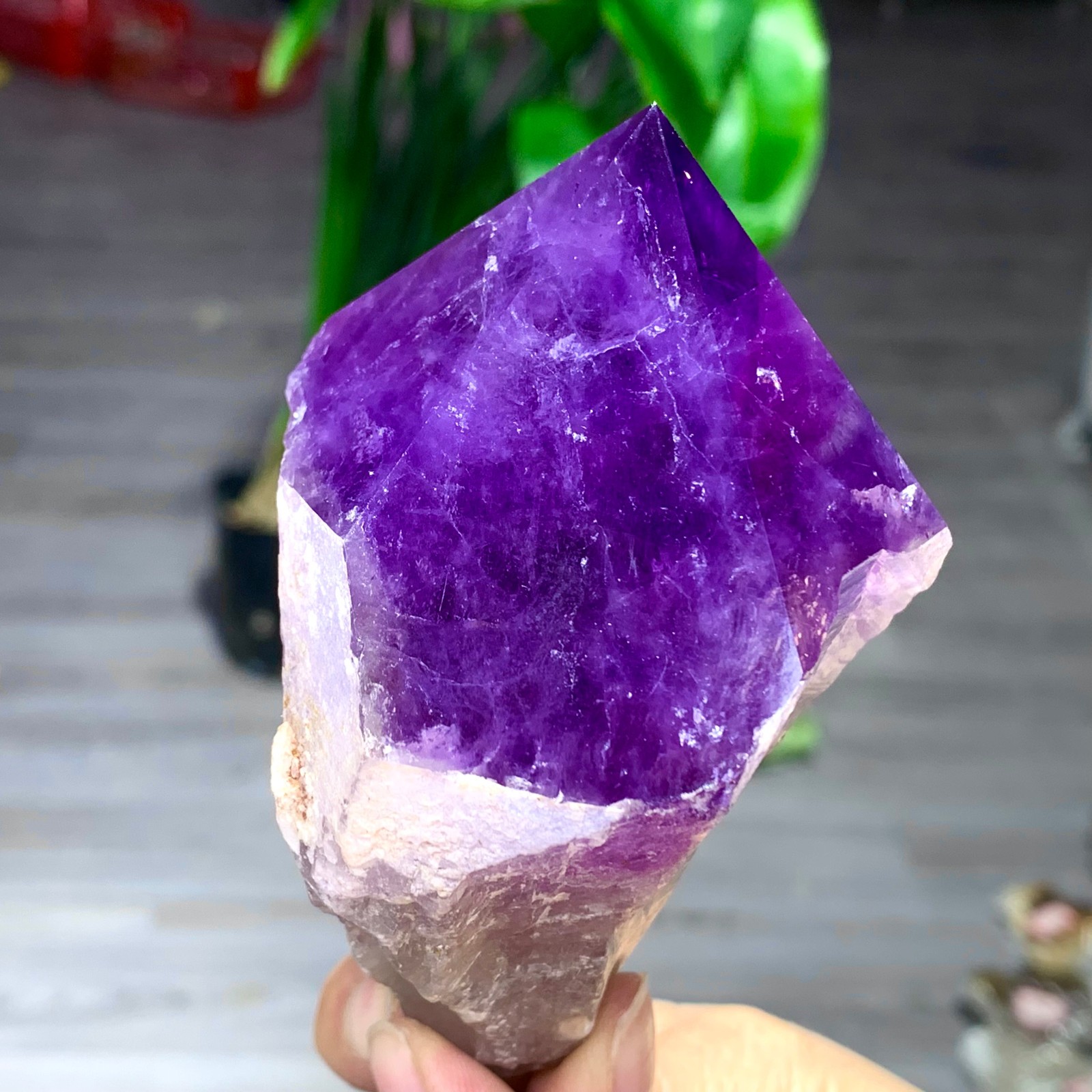 378G Natural Amethyst Quartz Crystal Single-End Terminated Wand Point Healing