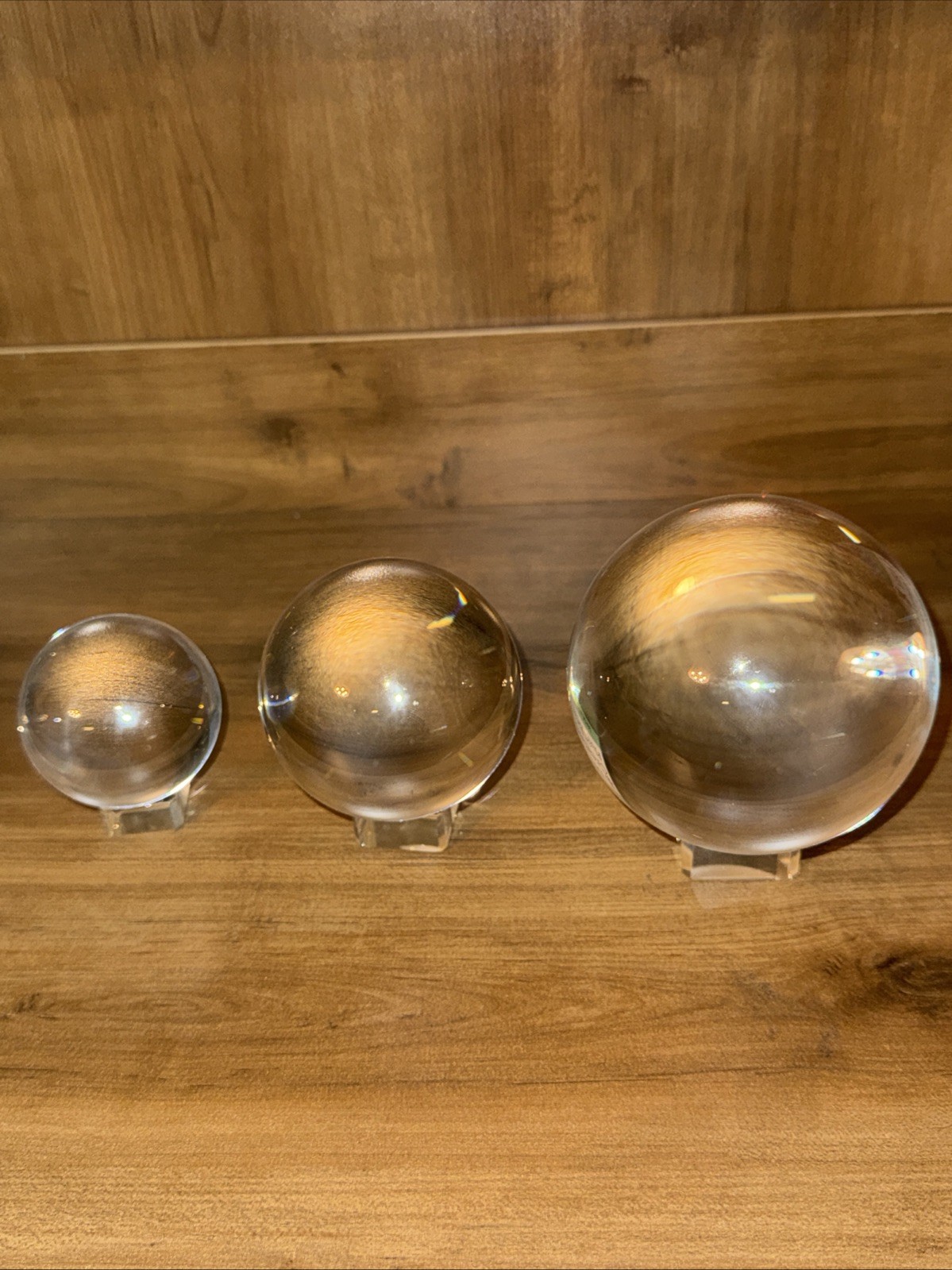 3 PCS Clear Glass Orbs for Decoration Smooth Polished Crystal Balls Display Base
