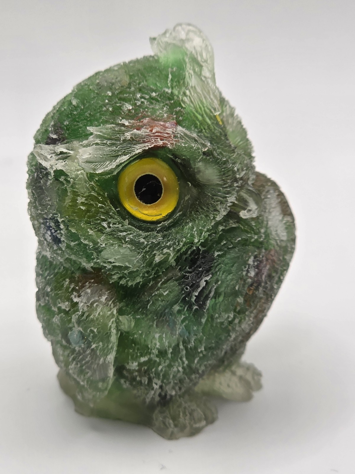 2.5″ Owl Crystal Orgonite Carving Green Mixed Chips In Resin Figurine
