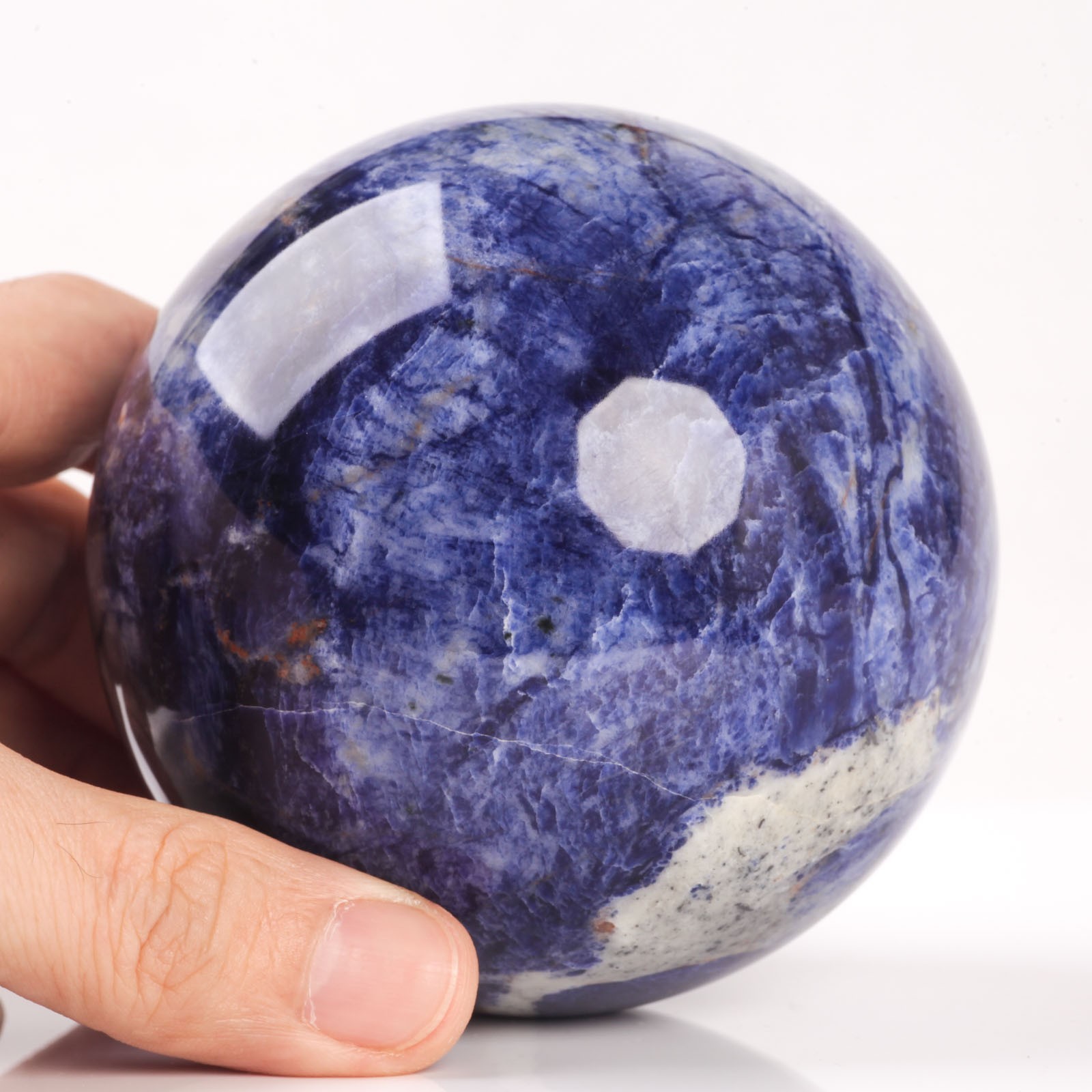 901g 86mm Deep Blue Sodalite Sphere Large Crystal Ball White Veins Healing