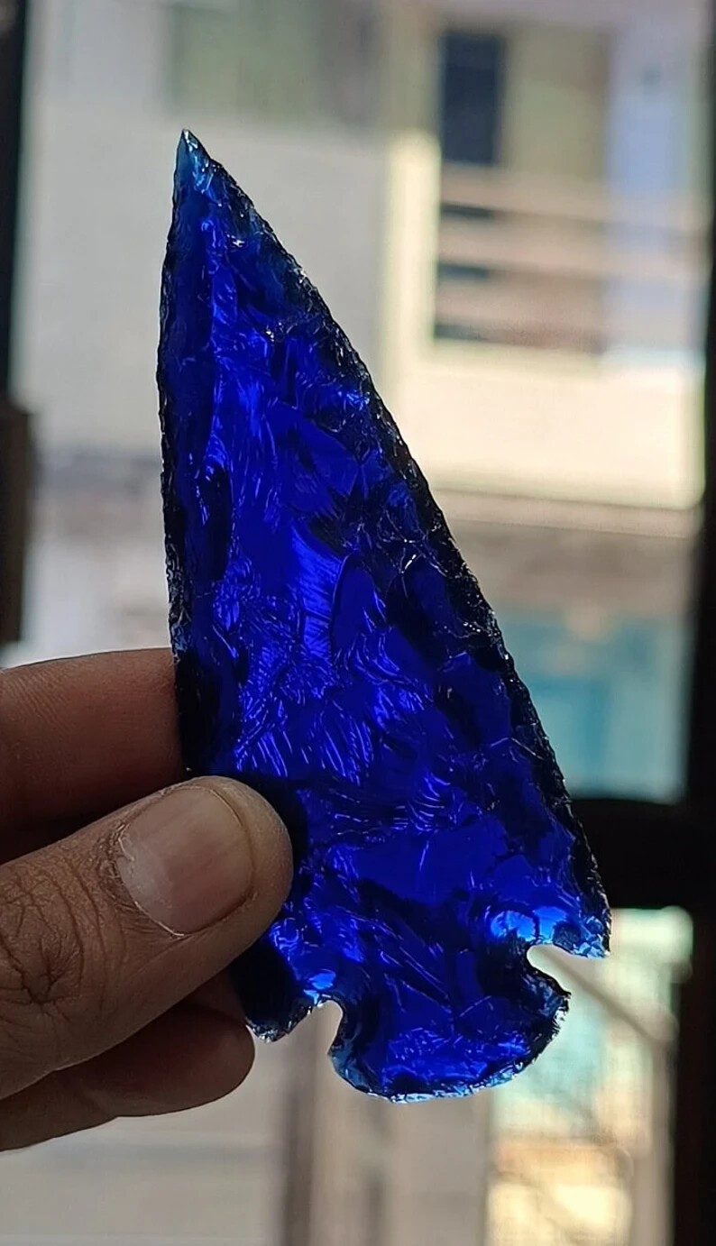 Blue Obsidian Glass Spearhead Arrowhead Crystal for Healing and Jewelry Making.