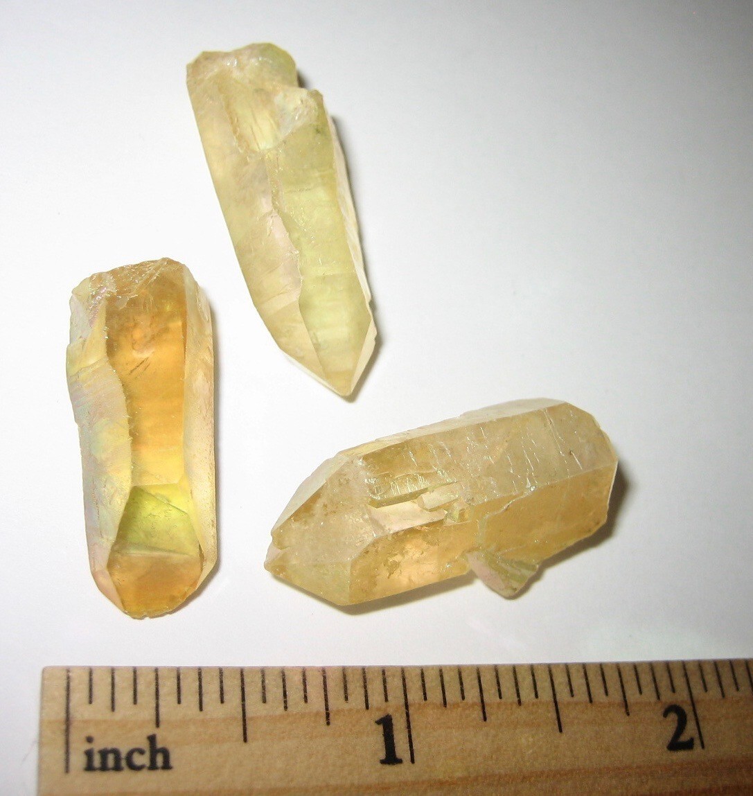 3 BEAUTIFUL 1″-1.3″ SUNSHINE AURA QUARTZ CRYSTAL POINTS (TREATED IN USA) 17g *2