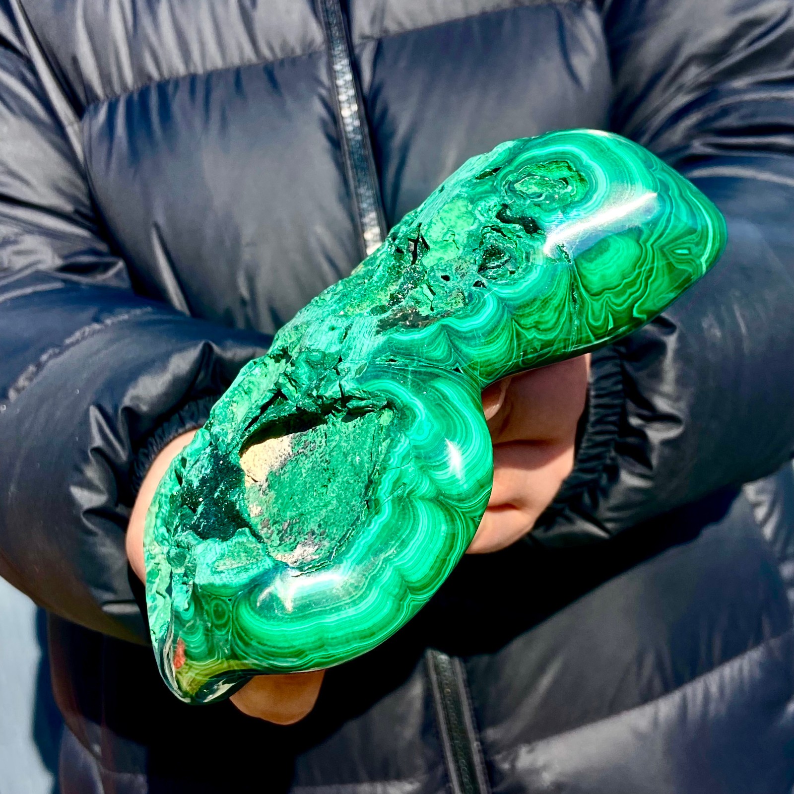 2.7LB Natural glossy Malachite transparent cluster rough mineral sample