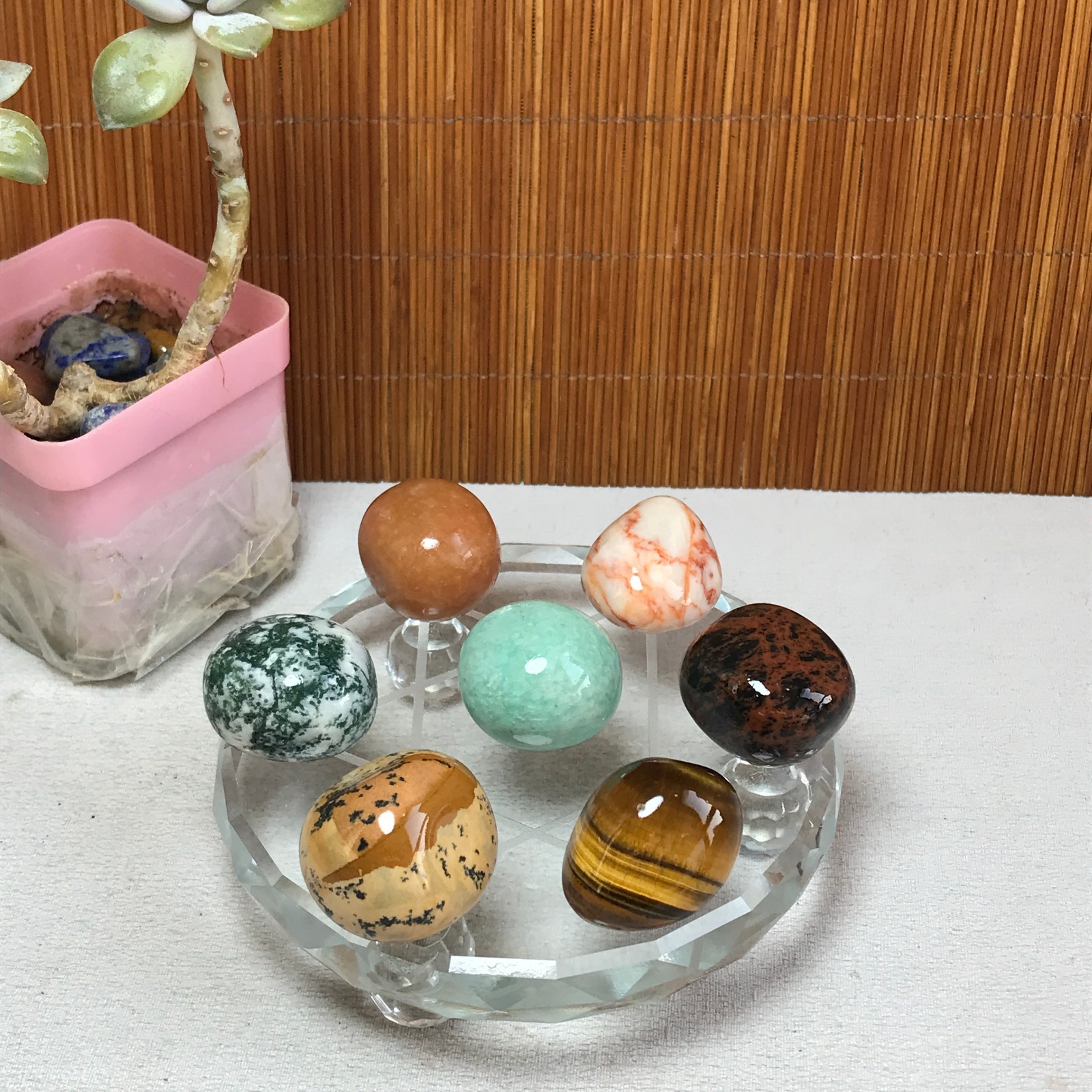 Natural seven different types of crystals Seven Star Array Specimen Base A3046