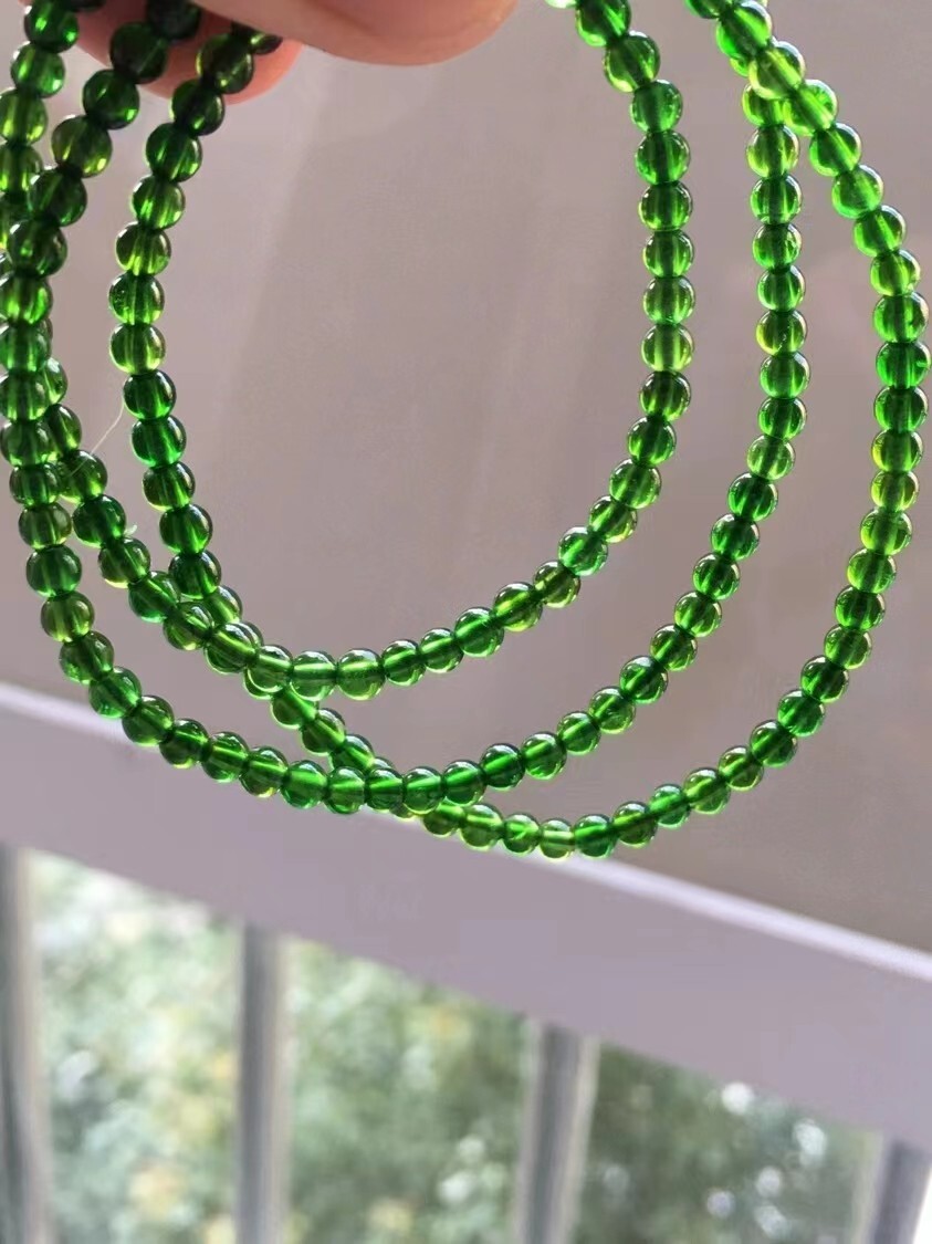 Genuine Natural Green Diopside Gemstone Round Beads Bracelet 3.5mm 3P