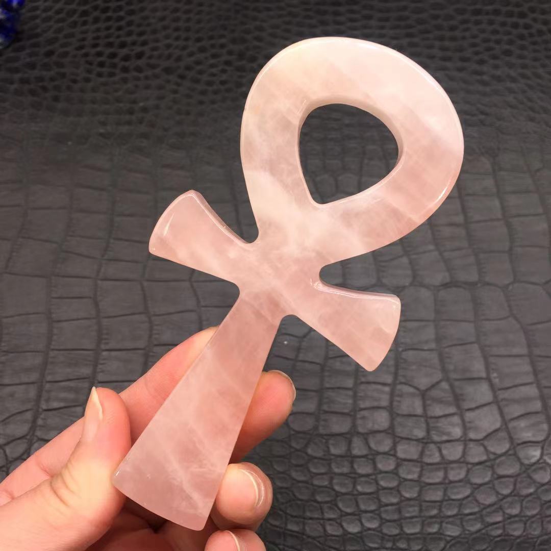 Natural Pink/Rose Ankh Quartz Crystal Carved Cross Pray Healing Reiki Decora 1Pc