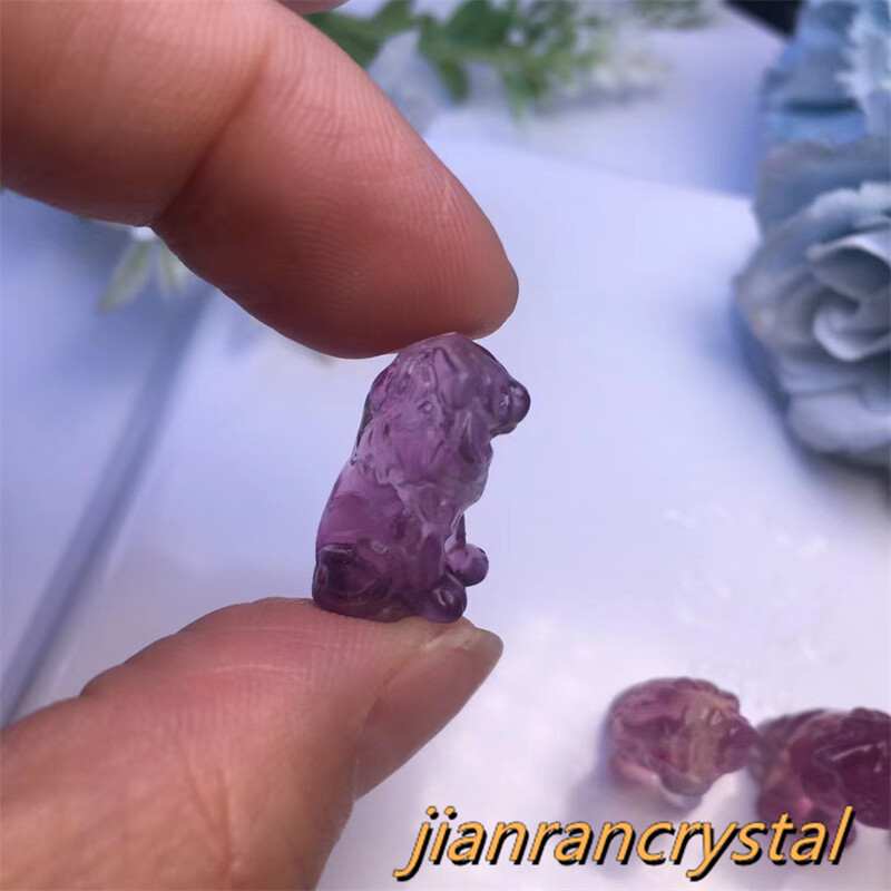 5pcs Natural Fluorite Quartz Hand Carved Lion Crystal Skull Reiki Healing Gift