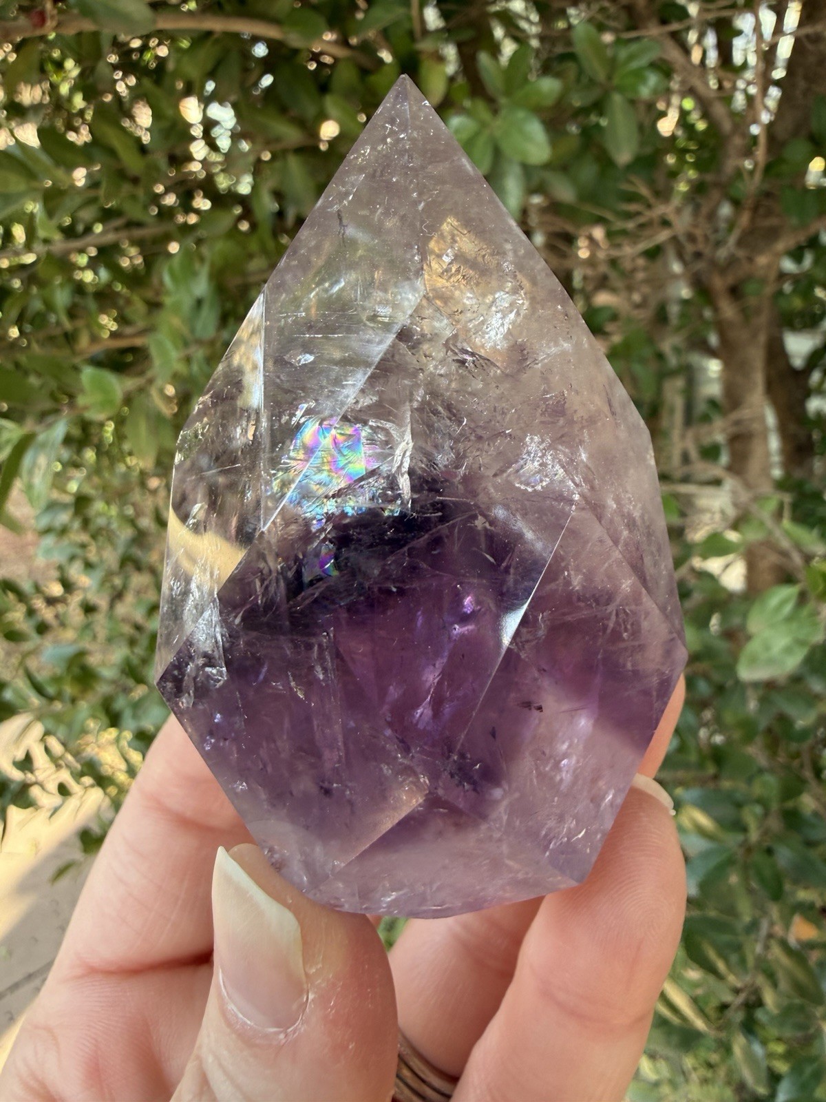 9.1oz High Quality Phantom Amethyst Faceted Drop Crystal Freeform With Rainbows