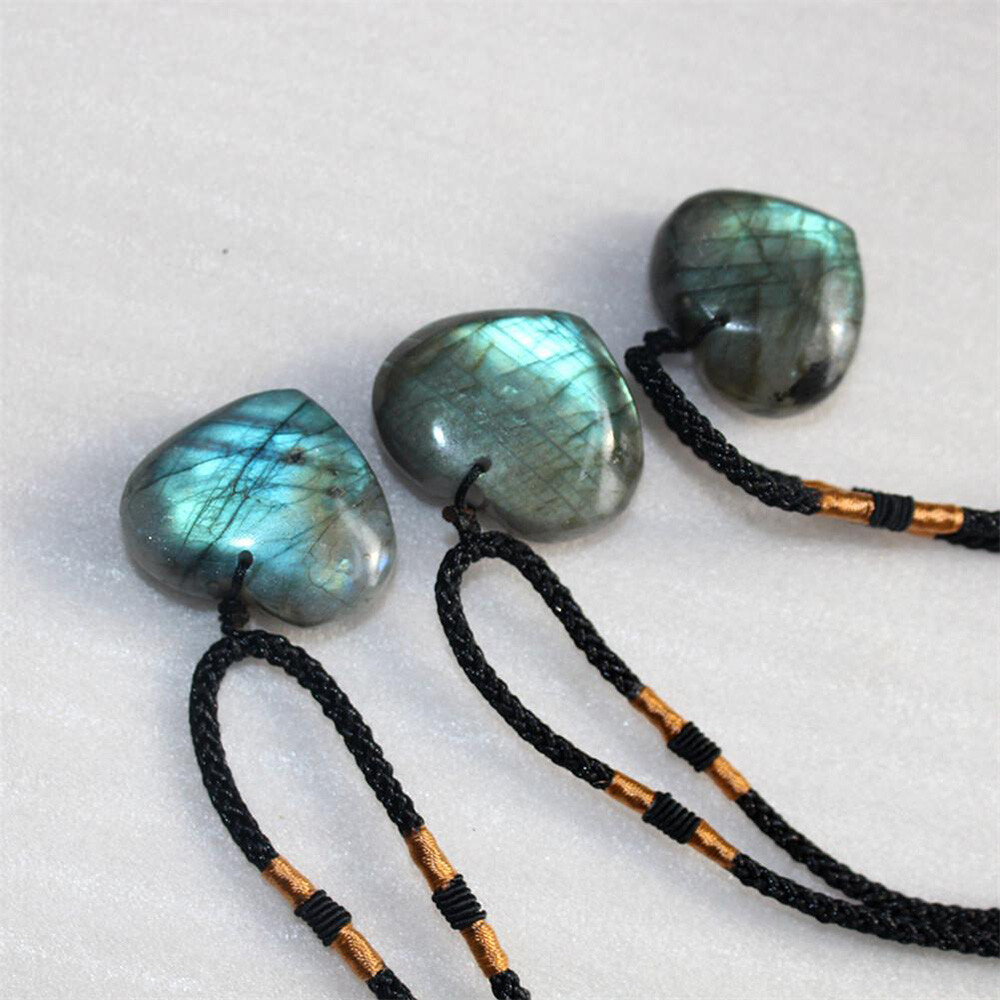 Natural Heart Pendant Labradorite Necklace Gem Moonstone Stone Crystal EOB