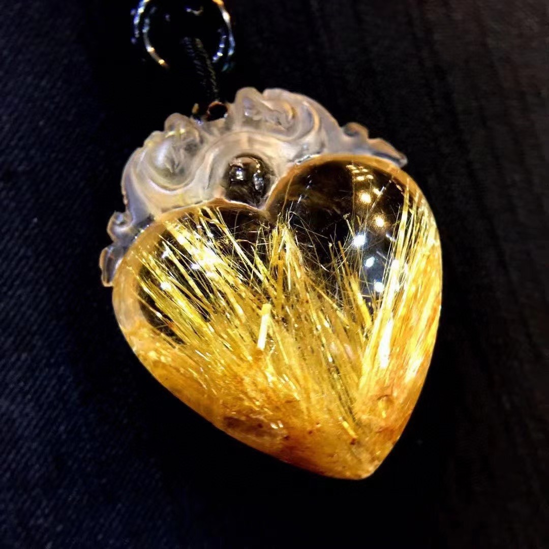 34*28*13mm A++ Natural Gold Rutilated Quartz Titanium Crystal Pendant 1pc