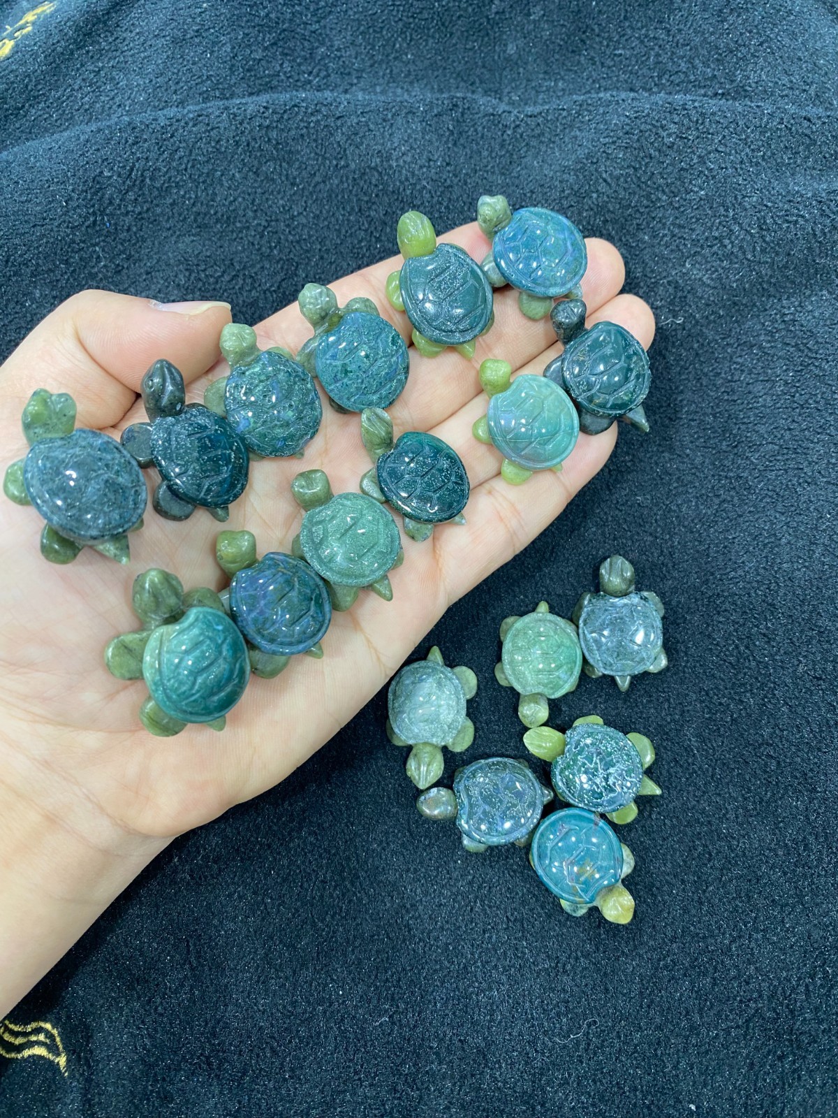 5pcs Natural moss agate quartz crystal carved sea turtle skull reiki healing