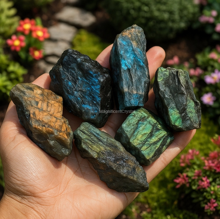 5PCS Rough Labradorite Chunk Raw Gemstone Mineral Specimens Art Healing Decor