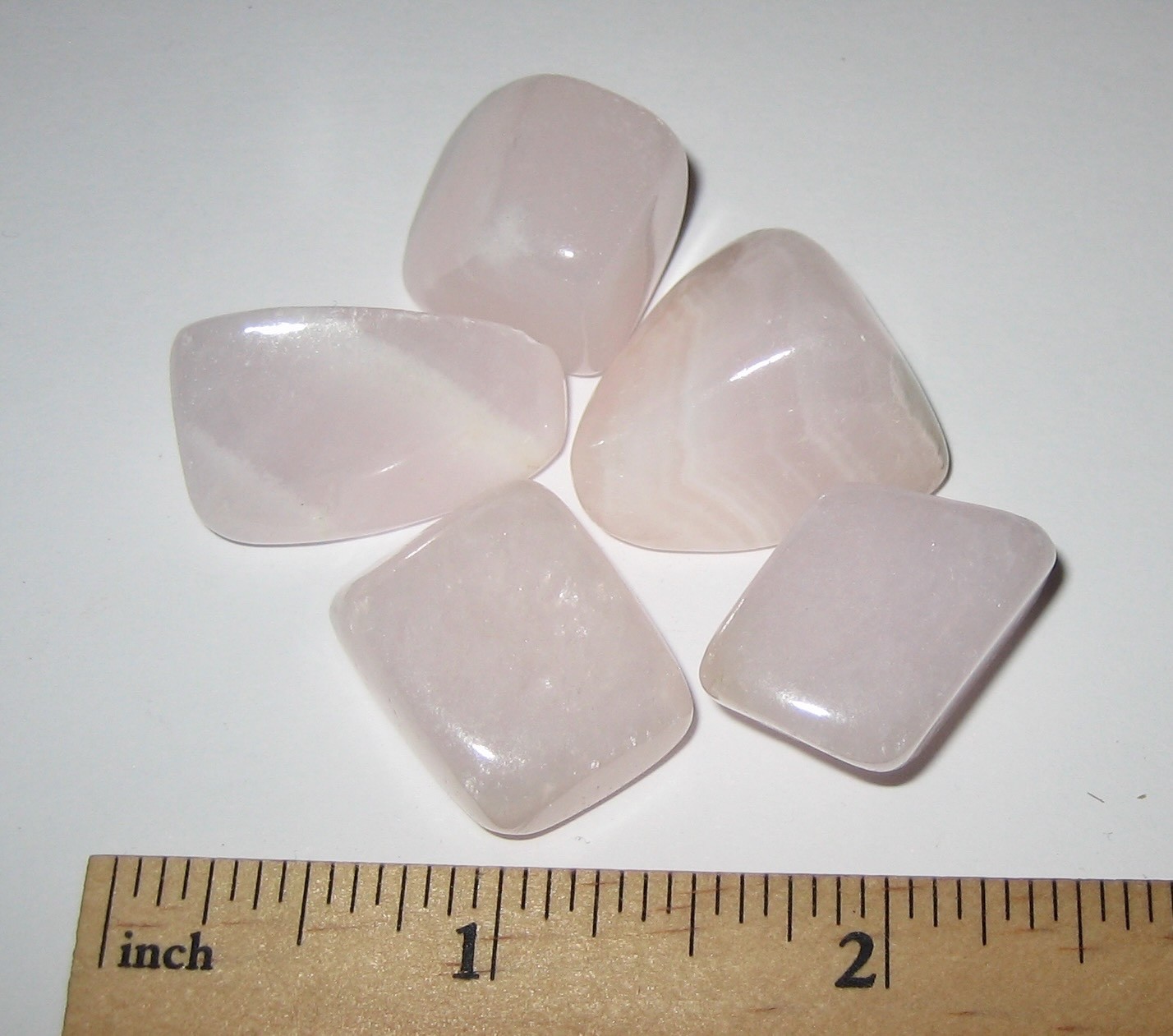 5 TUMBLED POLISHED FLUORESCENT MANGANO PINK CALCITE CRYSTAL STONES PERU 49.6g *1
