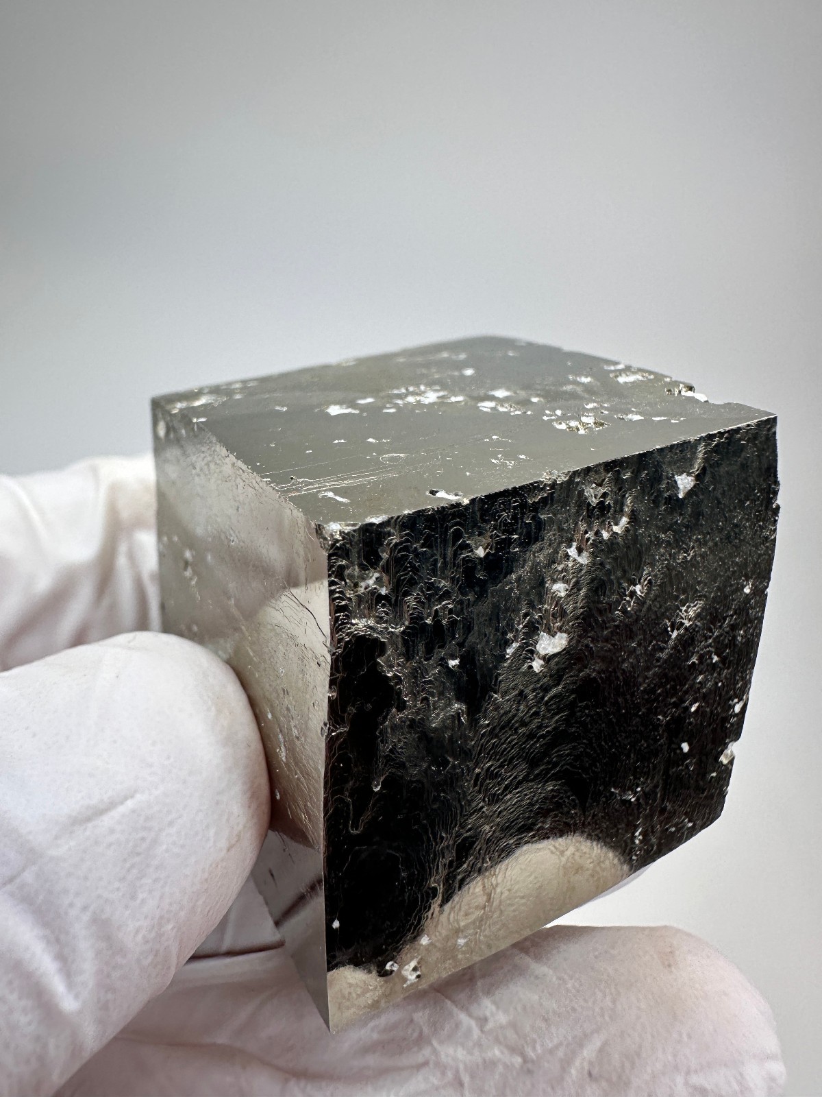 MIRROR SHINE__Beautiful Lusterous 1 1/2 ” Pyrite Cube__Navajun Mine, Spain